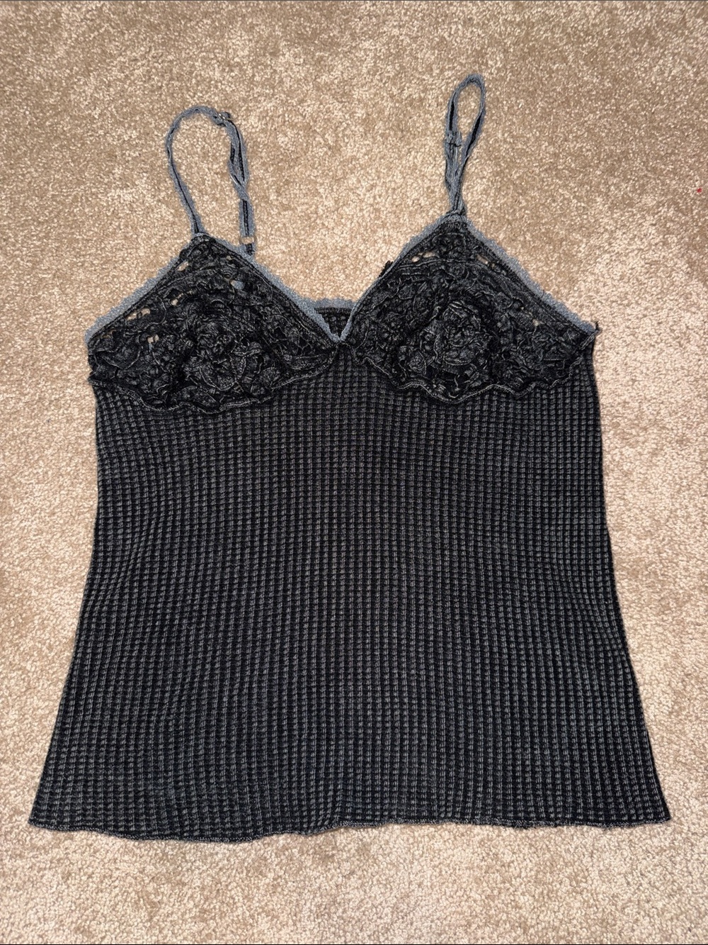 Free People Black Lace-Trim Ribbed Camisole - small